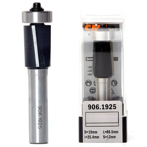 Фреза концевая CMT обгонная с подшипником D=19,0 I=25,4 S=12,0 L=86,5  CMT PRO 906.1925