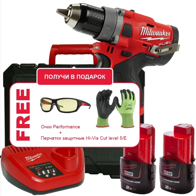 Аккумуляторная дрель-шуруповерт Milwaukee M12 FUEL FDD-202X