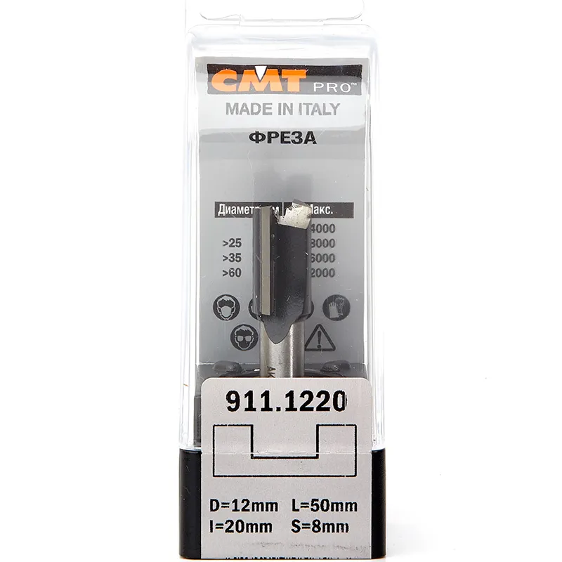 Фреза концевая CMT пазовая D=12,0 I=20,0 S=8,0 L=50,0  CMT PRO 911.1220