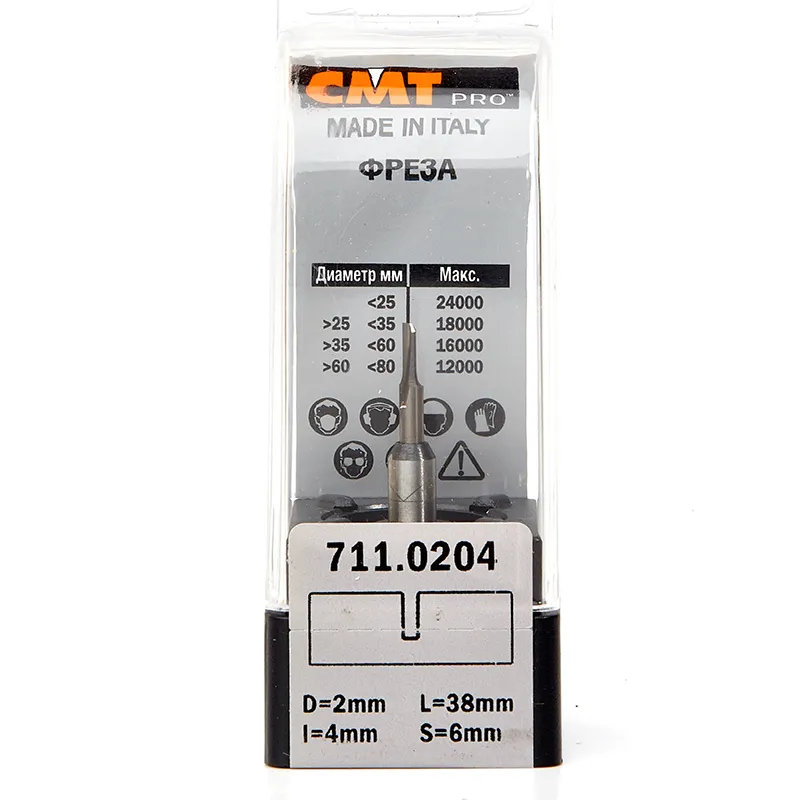 Фреза концевая CMT пазовая D=2,0 I=4,0 S=6,0 L=38,0  CMT PRO 711.0204