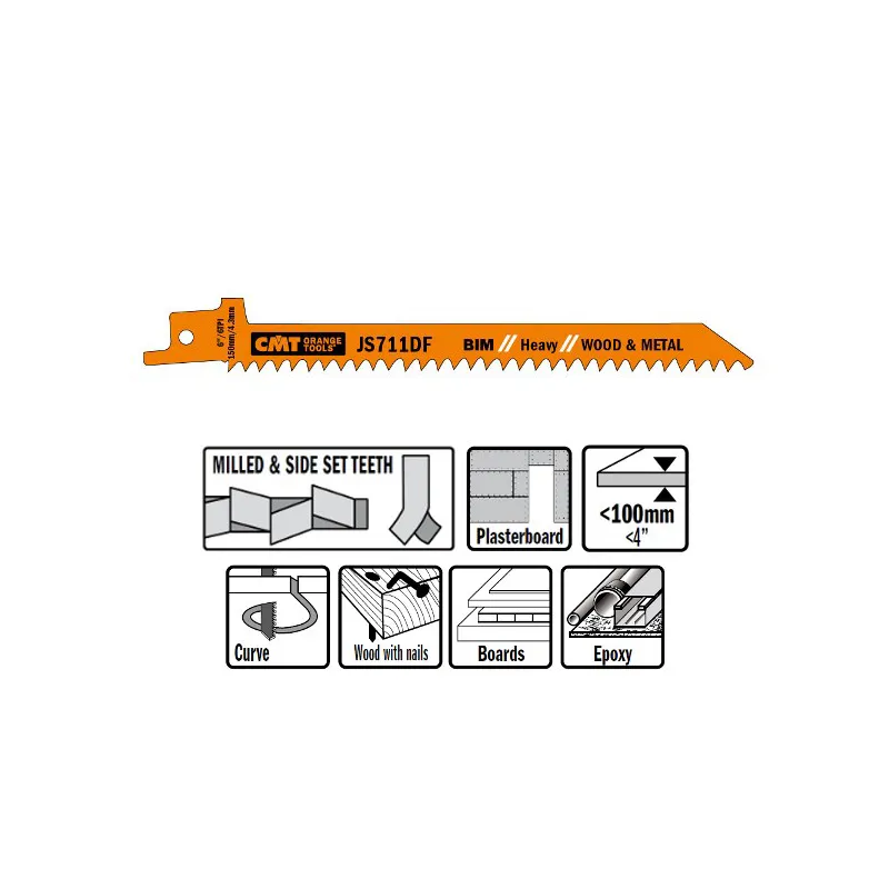 Пилки сабельные 5 штук для дерева и металла(BIM) 150x4,3x6TPI CMT JS711DF-5