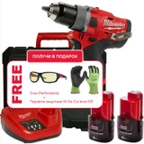 Промо-набор! Аккумуляторная дрель-шуруповерт Milwaukee M12 FUEL FDD-202X + Очки и перчатки в ПОДАРОК!