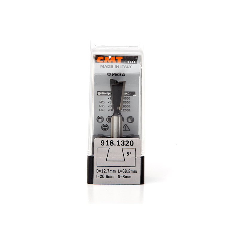 Фреза концевая CMT ласточкин хвост D=12,7 I=21,0 S=8,0 L=69,8  CMT PRO 918.1320