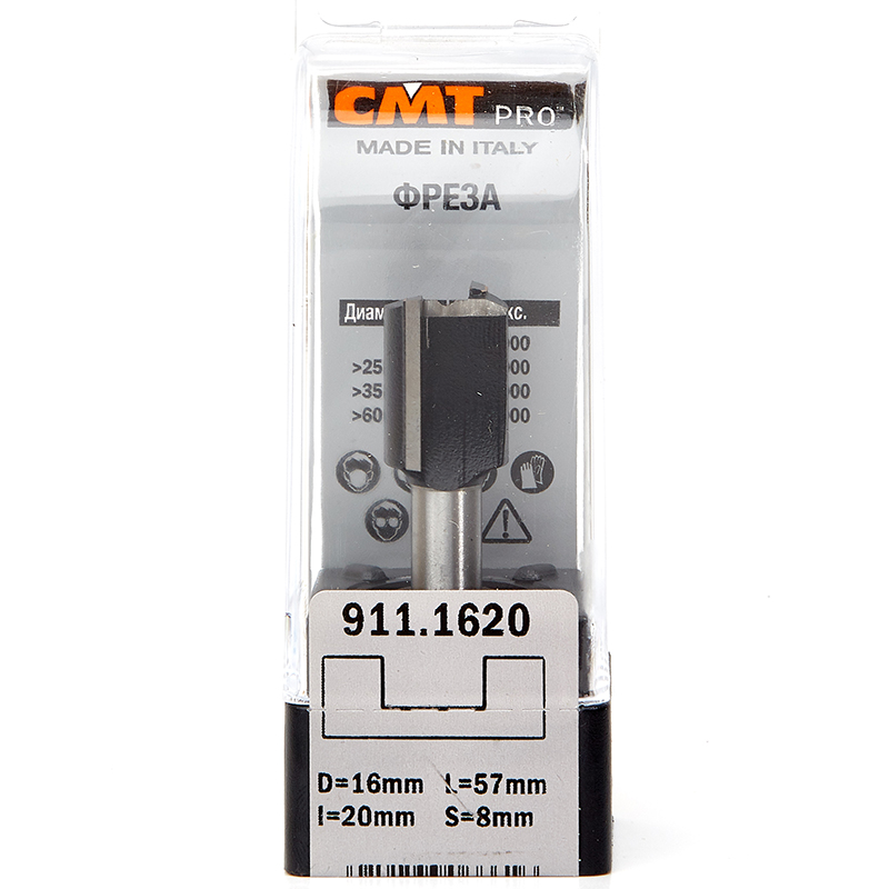 Фреза концевая CMT пазовая D=16,0 I=20,0 S=8,0 L=57,2  CMT PRO 911.1620