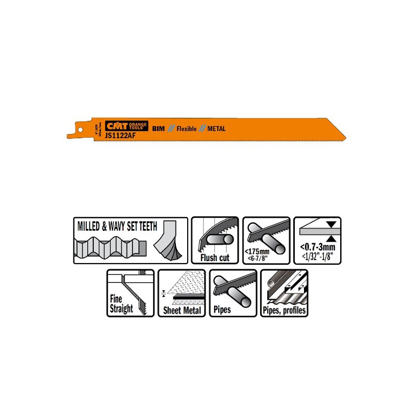 Пилки сабельные 5 штук  для  металла (BIM) 225x1x24TPI CMT JS1122AF-5