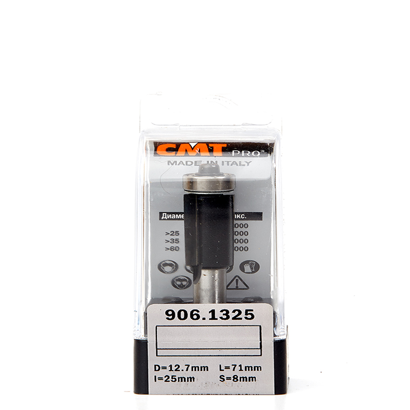 Фреза концевая CMT обгонная с подшипником D=12,7 I=25,4 S=8,0 L=71,0  CMT PRO 906.1325