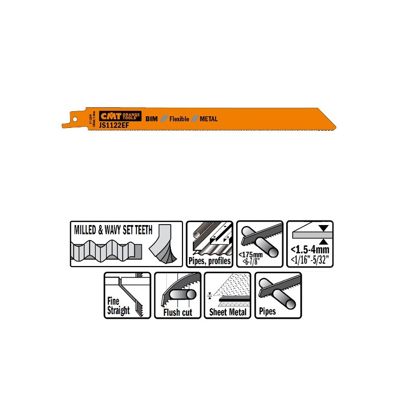 Пилки сабельные 5 штук  для  металла (BIM) 225x1,4x18TPI CMT JS1122EF-5