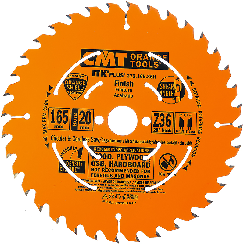 Диск пильный 165x20(+15,87)x1,7/1,1 20° 10° ATB + 8° SHEAR Z=36 CMT 272.165.36H