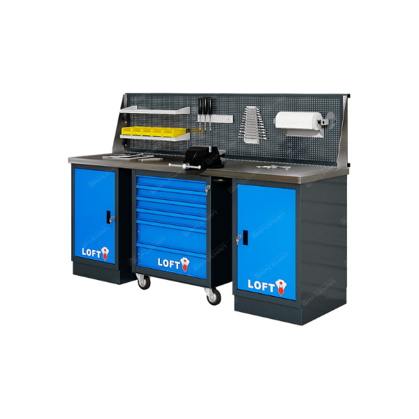 Верстак LOFT 2м с 2 верстачными тумбами и 1 инструментальной тележкой