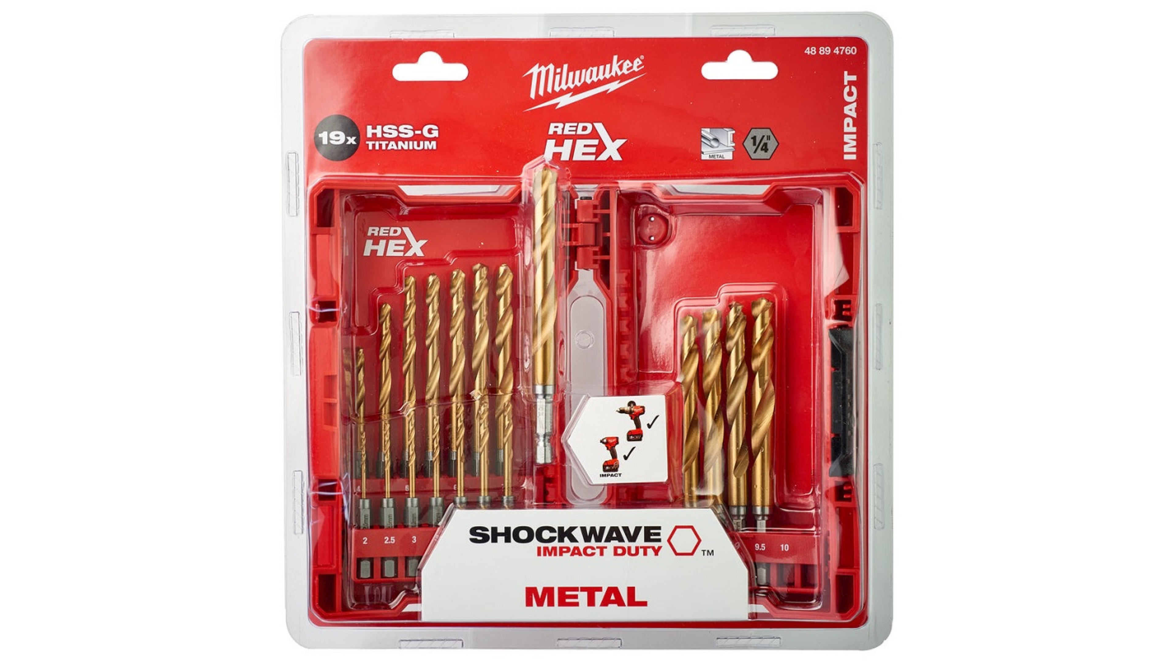 Набор сверл по металлу Milwaukee shockwave HSS-G TIN RED HEX Набор сверл по металлу Milwaukee shockwave HSS-G TIN RED HEX