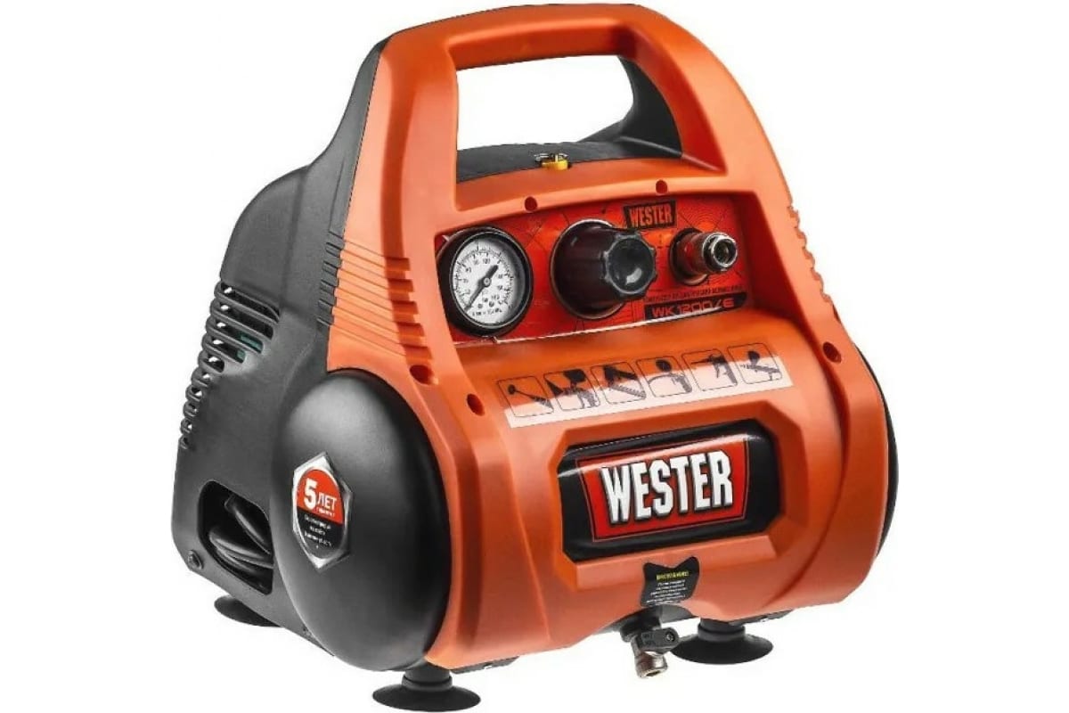 Компрессор Wester WK1200/6 безмасляный, 1100 Вт, 180 л/мин, 6 л, 8 бар