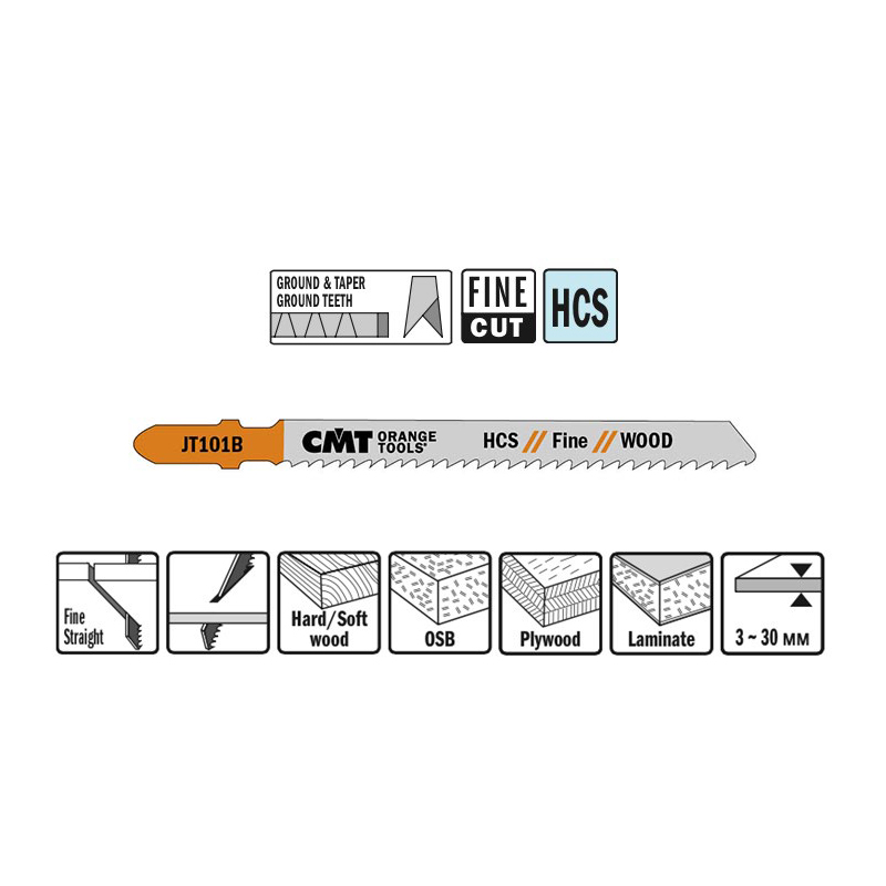 Пилки лобзиковые (дерево/чистовой рез) комплект из 5шт. CMT JT101B-5 Пилки лобзиковые (дерево/чистовой рез) комплект из 5шт. CMT JT101B-5