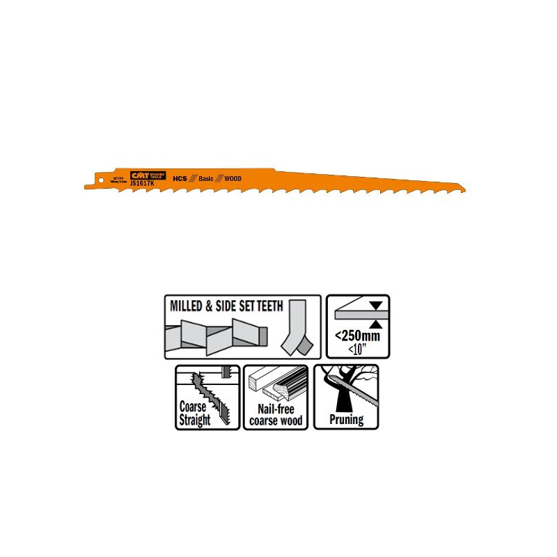 Пилки сабельные 5 штук  для  дерева  (HCS) 300x8,5x3TPI CMT JS1617K-5