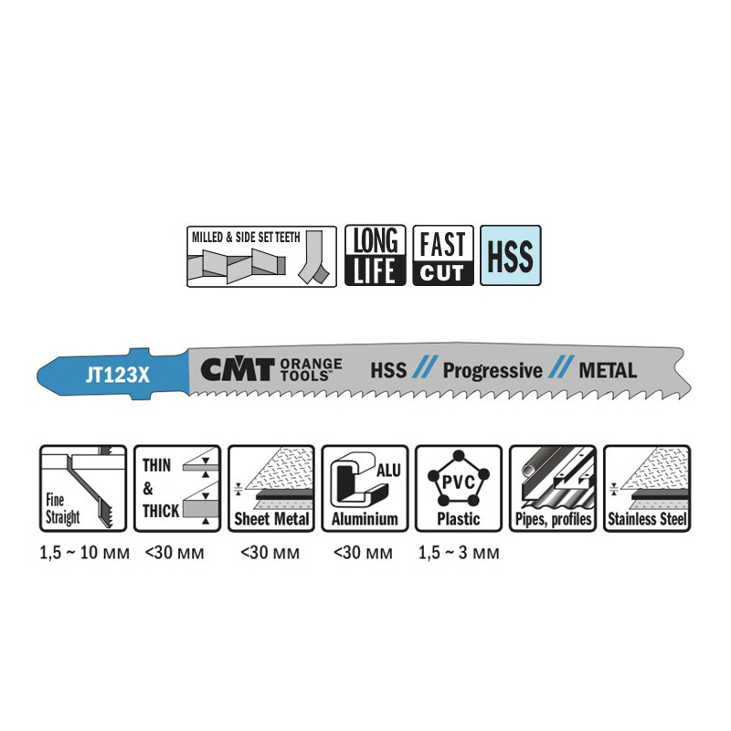 Пилки лобзиковые (металл/чистовой рез) комплект из 5шт. CMT JT123X-5
