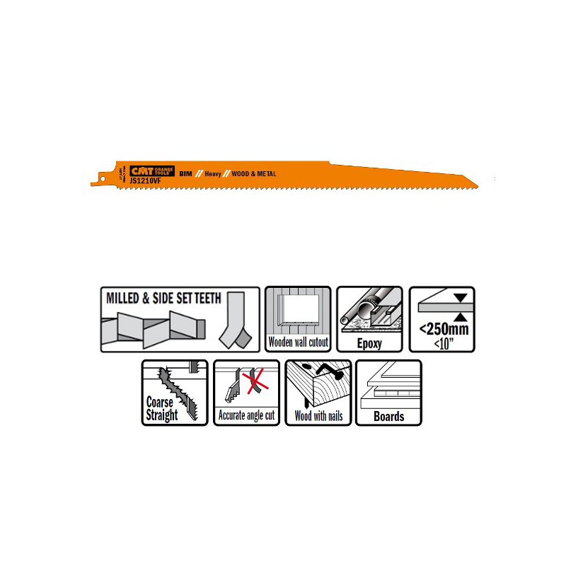 Пилки сабельные 5 штук  для  дерева и металла(BIM) 300x3,2-5x5-8TPI CMT JS1210VF-5