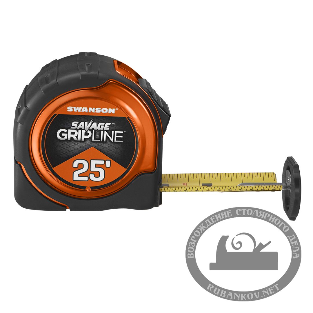 Рулетка с дюймовой разметкой Swanson Savage GripLine 25'