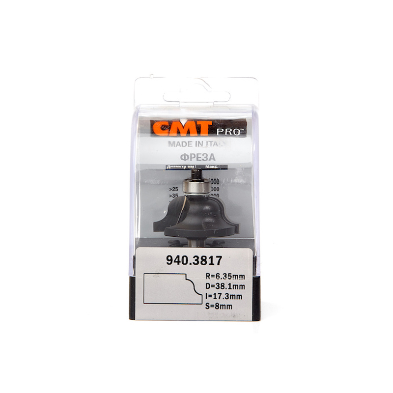 Фреза концевая CMT профильная D=38,1 I=17,3 S=8,0 R=6,40  CMT PRO 940.3817