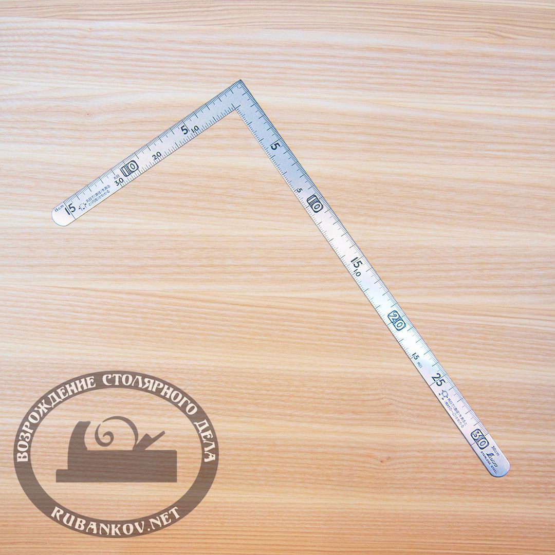 Угольник плоский Shinwa, 300*150мм, отсчёт нижней шкалы - от наружнего угла с шагом 5мм SS + CS