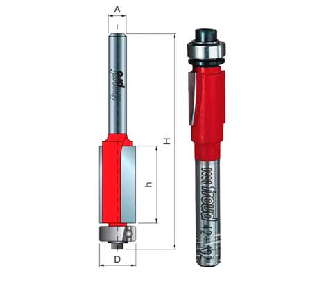 Подрезная фреза с подшипником (двухспиральная, твердосплавная) 12,7 х 50,8 мм, L= 106,8 мм, с хвостовиком 12 мм