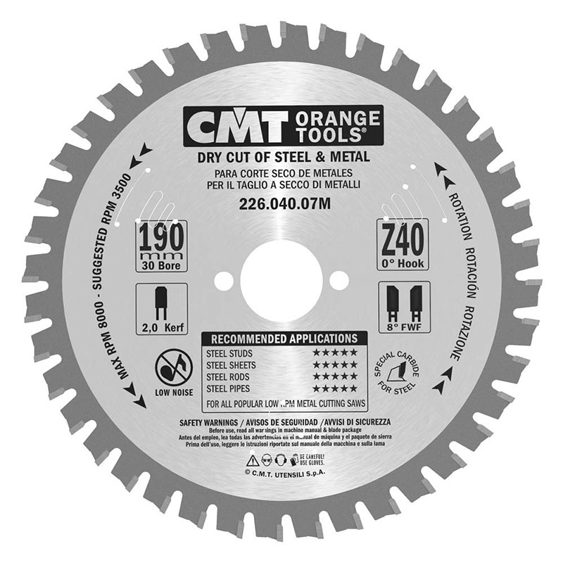 Диск пильный 190x30x2,0/1,6 0° FWF Z=40 3500 об/мин CMT 226.040.07M Диск пильный 190x30x2,0/1,6 0° FWF Z=40 3500 об/мин CMT 226.040.07M