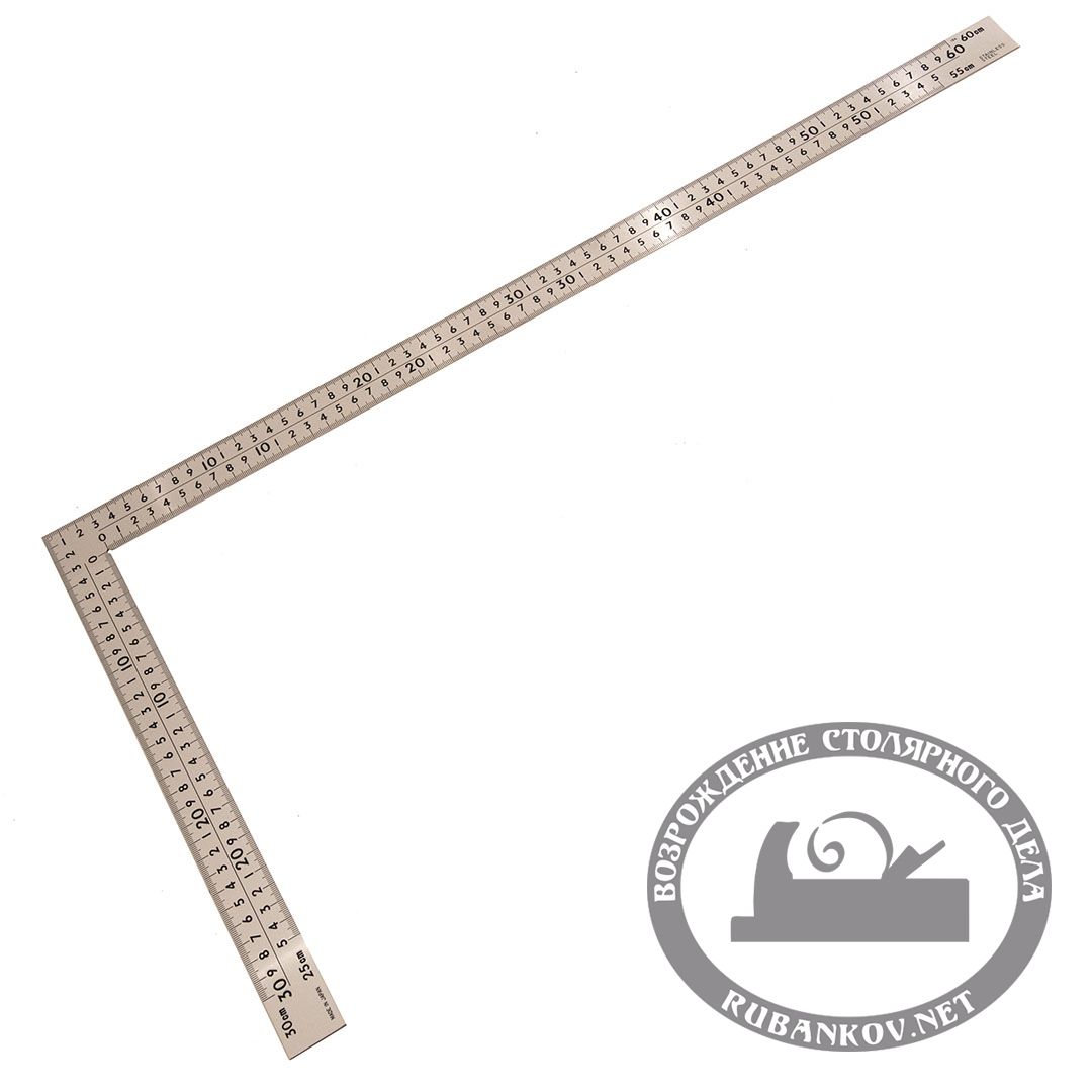 Угольник плоский Shinwa, 600*300мм, отсчёт нижней шкалы - от внутреннего угла, нерж.сталь