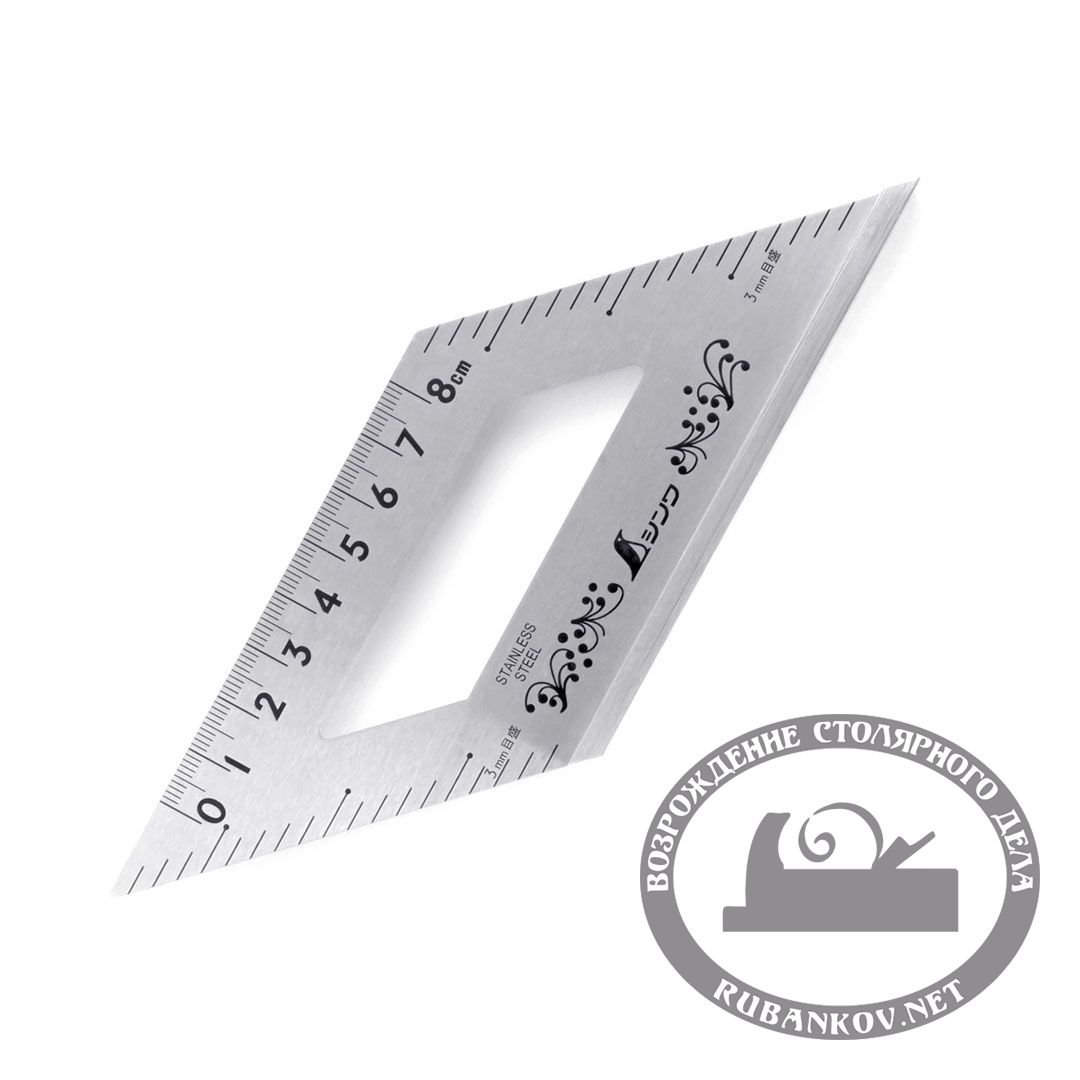 Шаблон угловой Shinwa, 172*62мм, c доп углом 45° и метр. шкалой, нерж.сталь