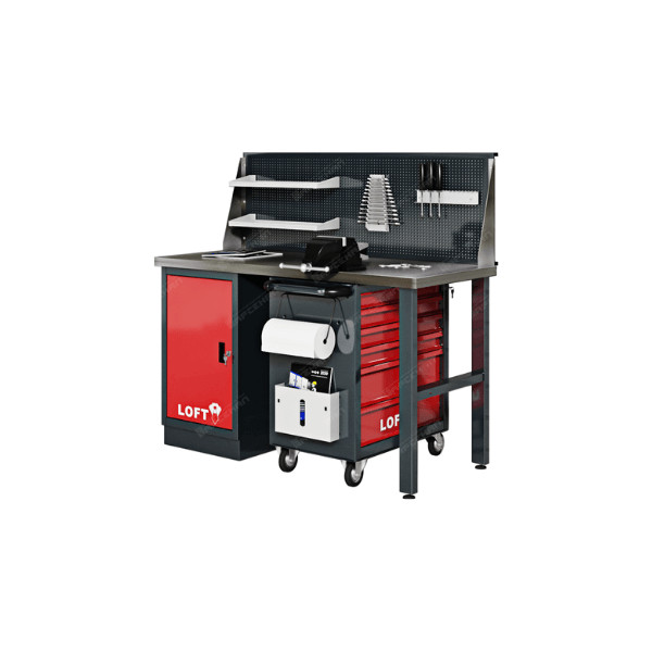 Верстак LOFT 1,4м с 1 верстачной тумбой и 1 инструментальной тележкой