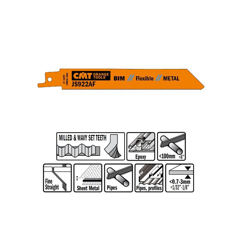 Пилки сабельные 5 штук  для  металла (BIM) 150x1x24TPI CMT JS922AF-5