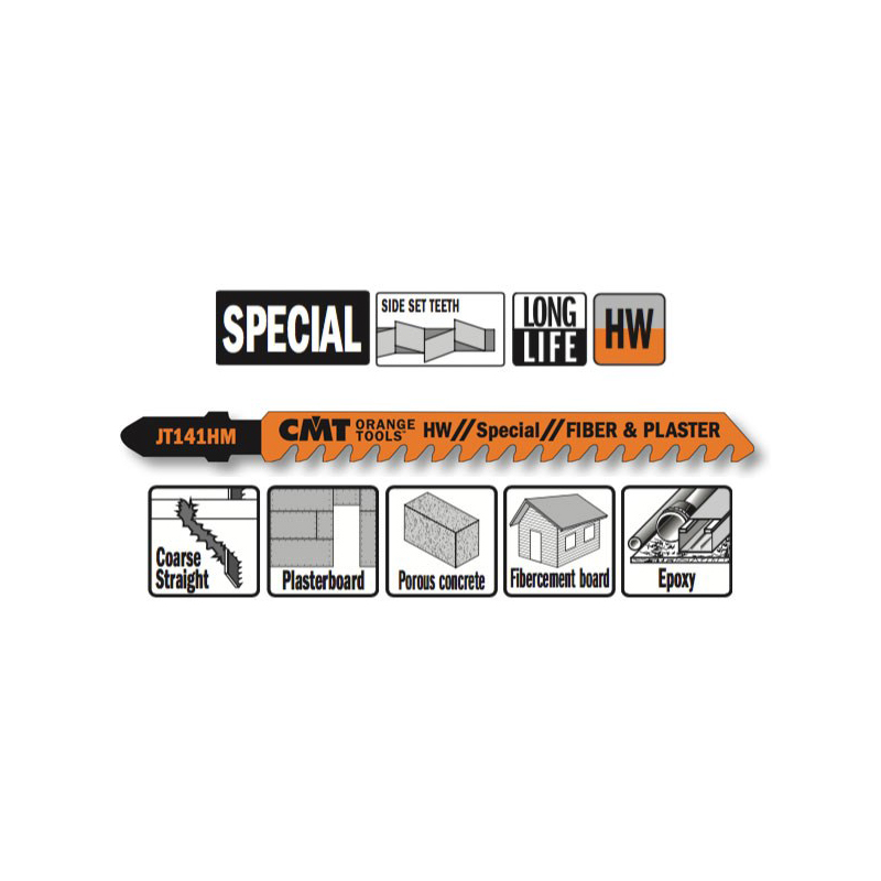 Пилки лобзиковые (HM) 3 штуки для строительных работ 100x5-20x6TPI CMT JT141HM-3