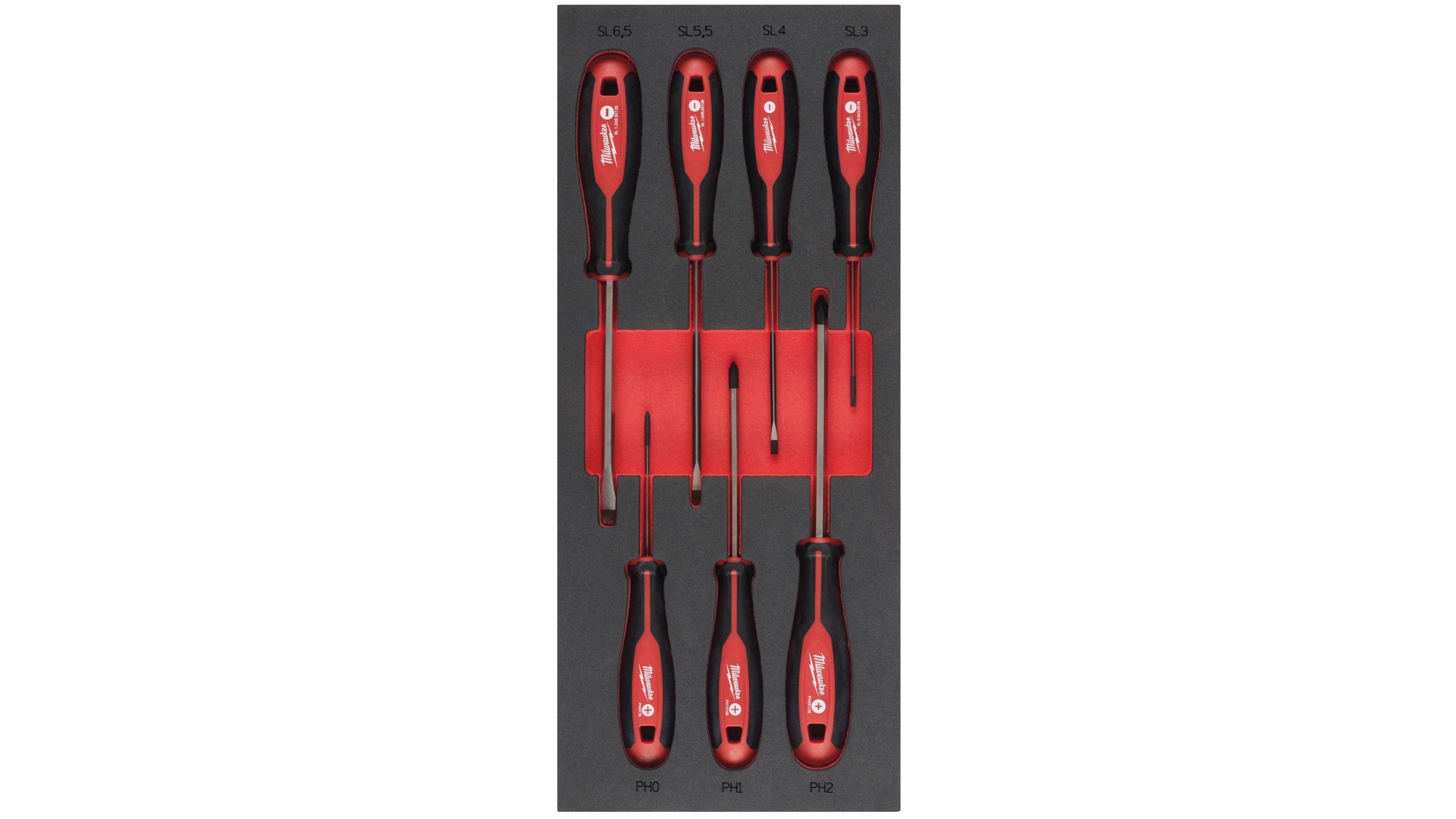 Ложемент Milwaukee с отвертками SL и PH набор 7ед. (SL 0.5x3 x75, SL 0.8x4 x100, SL 1.0x5.5 x125, SL 1.2x6.5 x125, PH0 x75, PH1 x100, PH2 x125)