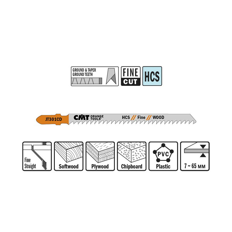 Пилки лобзиковые (дерево/чистовой рез) комплект из 5шт. CMT JT301CD-5