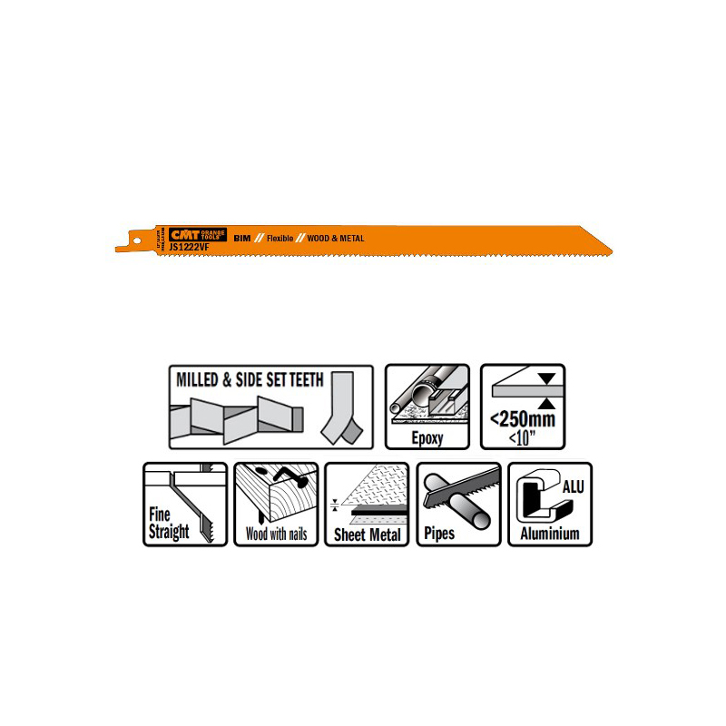Пилки сабельные 5 штук для дерева и металла(BIM) 300x1,8-2,6x10-14TPI CMT JS1222VF-5 Пилки сабельные 5 штук для дерева и металла(BIM) 300x1,8-2,6x10-14TPI CMT JS1222VF-5