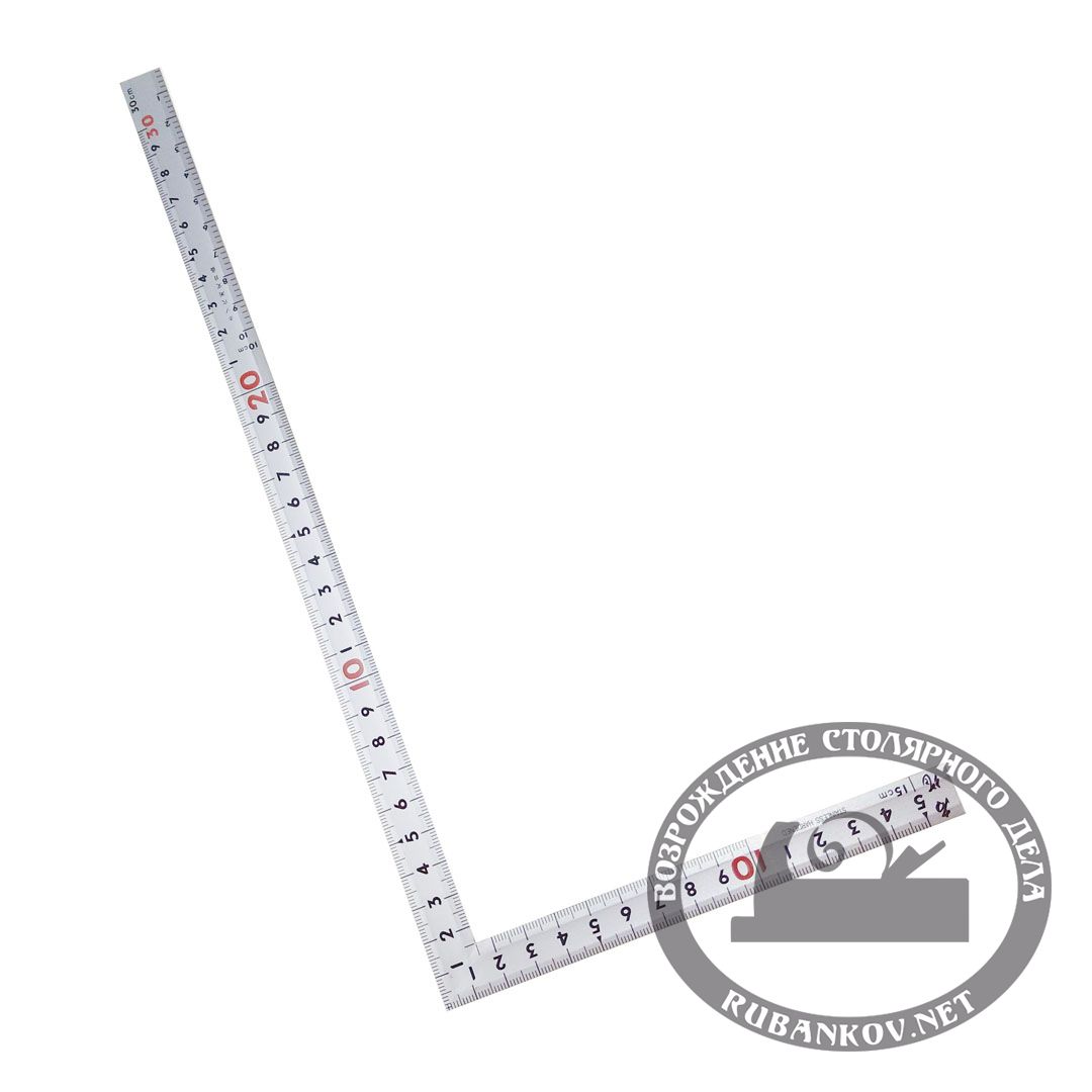 Угольник плоский Shinwa, 300*150мм, фигурный профиль, отсчёт нижней шкалы - от наружнего угла