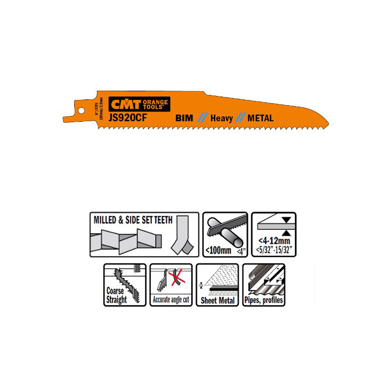 Пилки сабельные 5 штук  для  металла (BIM) 150x2,9x9TPI CMT JS920CF-5
