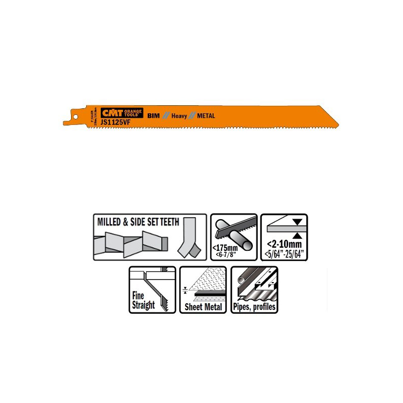 Пилки сабельные 5 штук  для  металла (BIM) 225x2,5x10TPI CMT JS1125VF-5