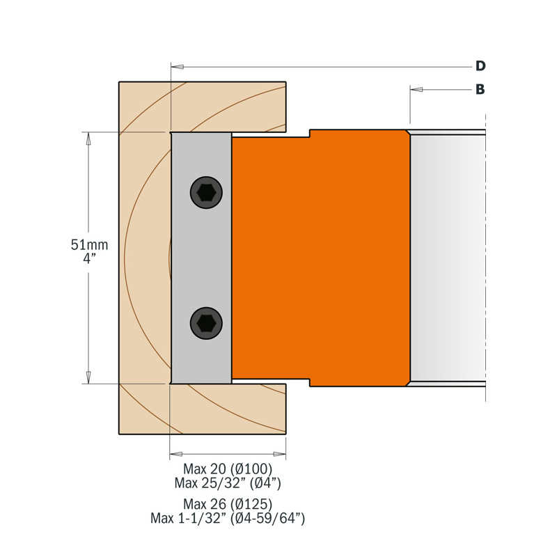 Фреза четвертная F=40 D=125x50 насадная (алюм.) смен.ножи HM (кейс) CMT 694.125.40