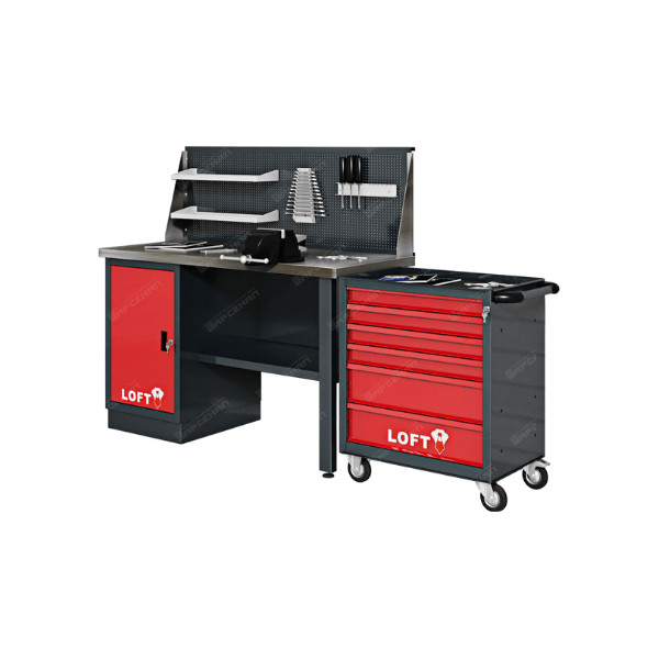 Верстак с полкой LOFT 1,4м с 1 верстачной тумбой и 1 инструментальной тележкой