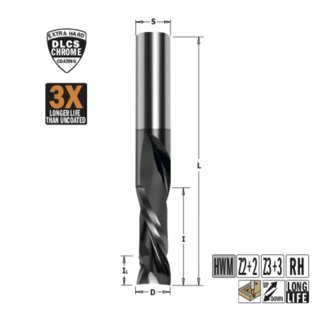 Фреза спиральная монолитная с покрытием DLCP 12x52x100 Z=2+2 S=12 RH CMT 190.121.41