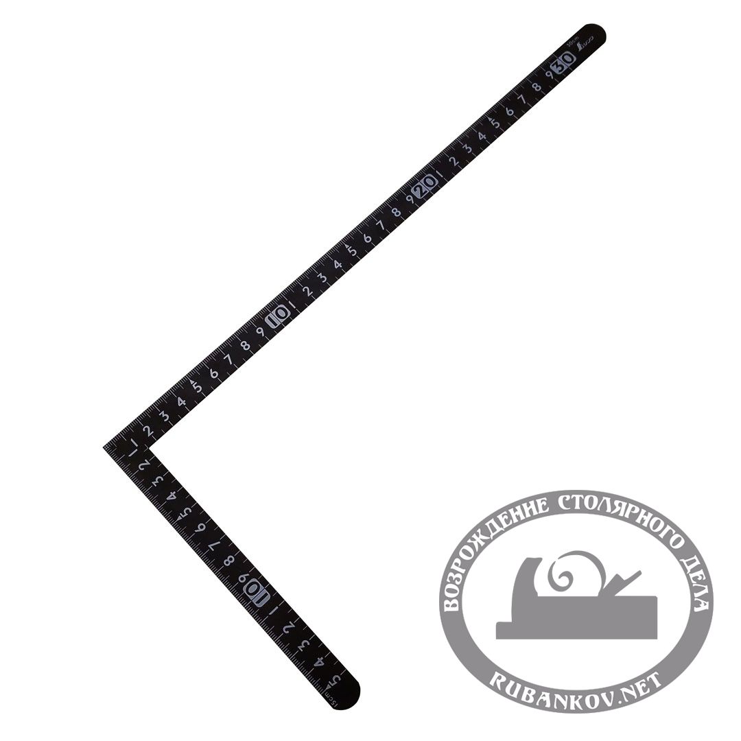 Угольник плоский Shinwa, 300*150мм, черный, отсчёт нижней шкалы - от наружнего угла с шагом 5мм