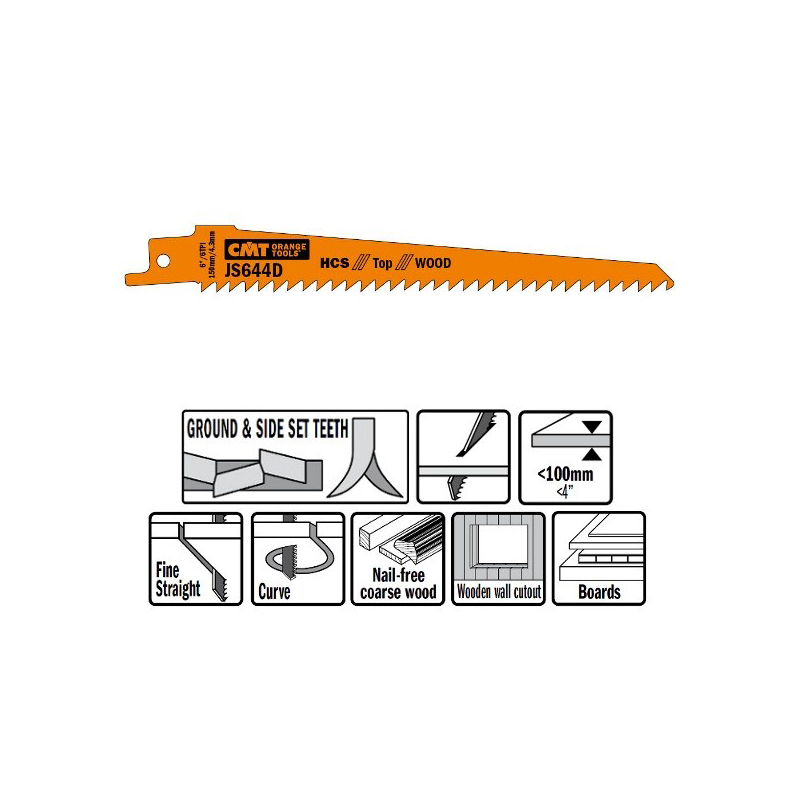 Пилки сабельные 5 штук для дерева (HCS) 150x4,3x6TPI CMT JS644D-5 Пилки сабельные 5 штук для дерева (HCS) 150x4,3x6TPI CMT JS644D-5