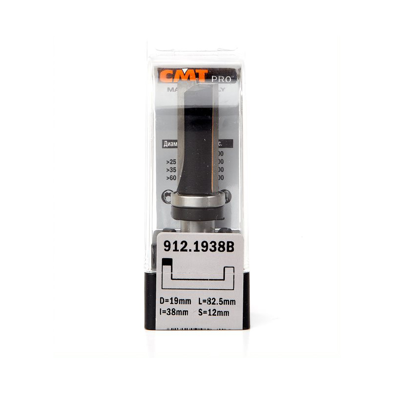 Фреза концевая CMT пазовая D=19,0 I=38,0 S=12,0 L=82,5  CMT PRO 912.1938B