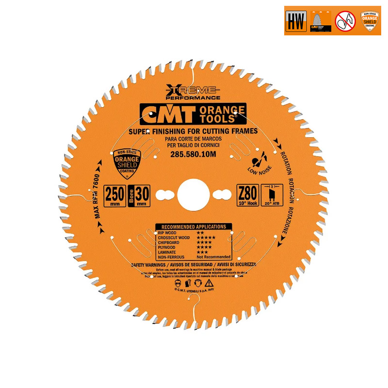 Диск пильный 250x30x3,0/2,5 10º 20º ATB Z=80 CMT 285.580.10M