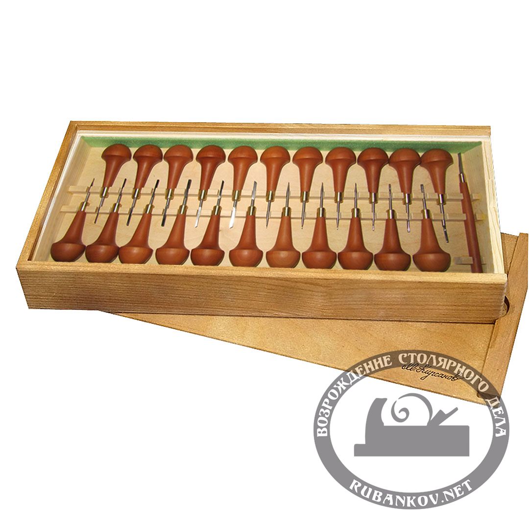 Набор для резьбы по дереву, ПЕТРОГРАДЪ, N15, 23 предмета, штихельные рукояти