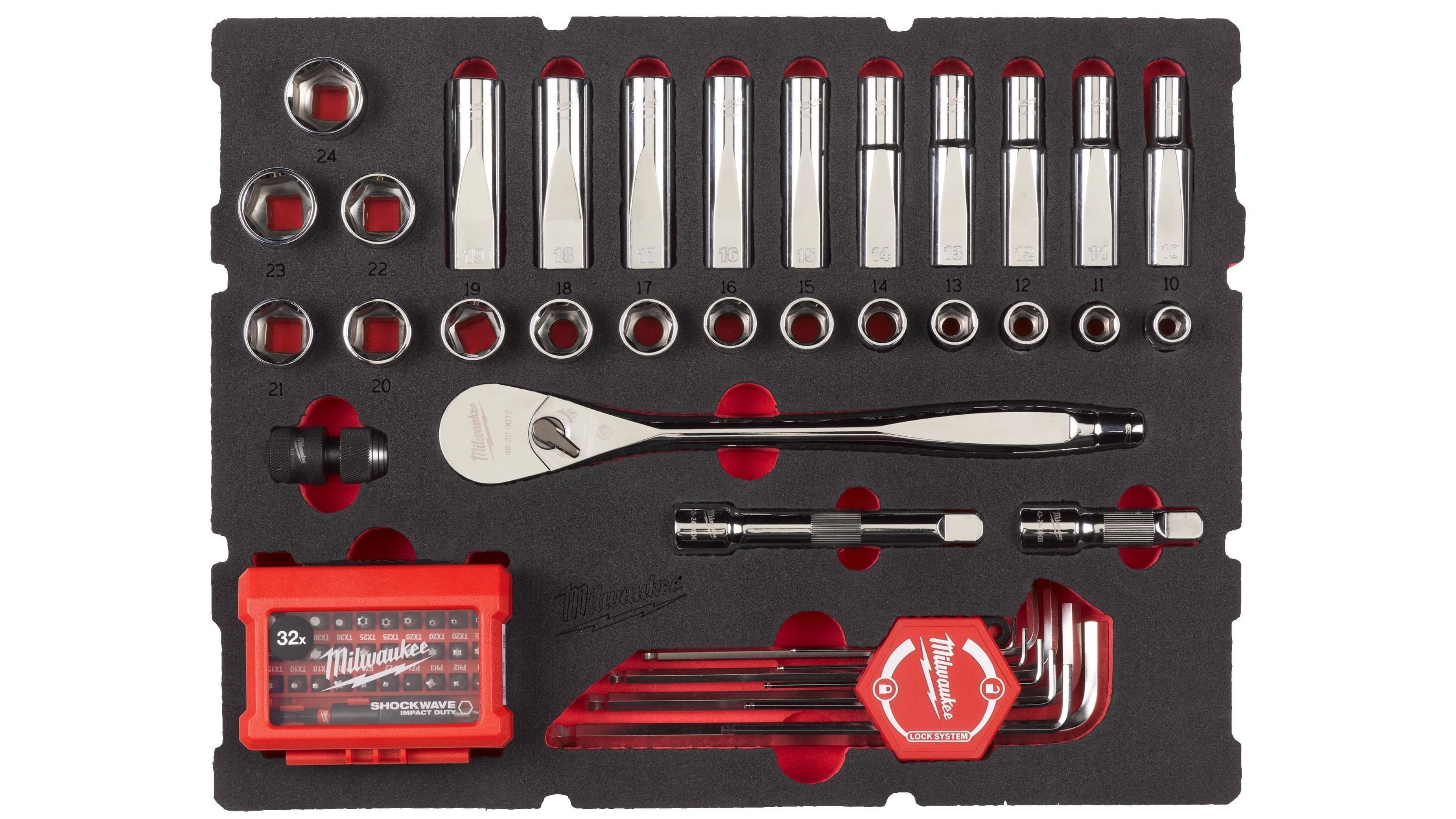 Набор торцевых головок 1/2 с трещоткой и шестигранных ключей Milwaukee для PACKOUT (70 шт)