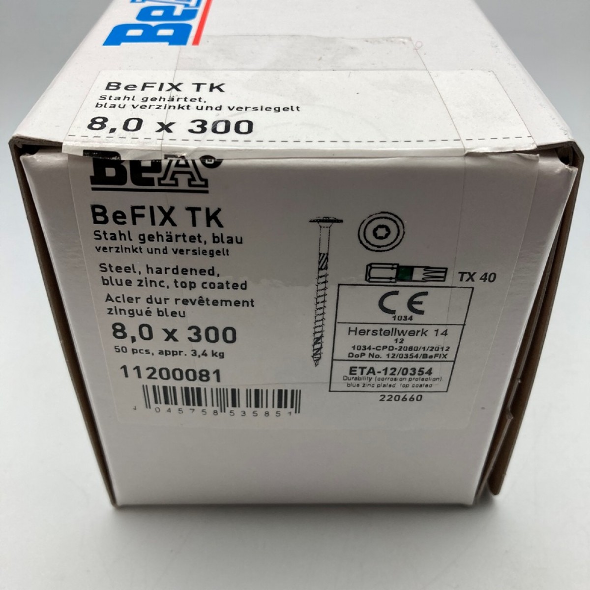 Конструкционный саморез с прессшайбой BeA BeFIX 8х300 TX40 (50 шт)