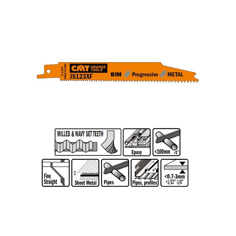 Пилки сабельные 5 штук  для  металла (BIM) 150x1,8-3,2x8-14TPI CMT JS123XF-5