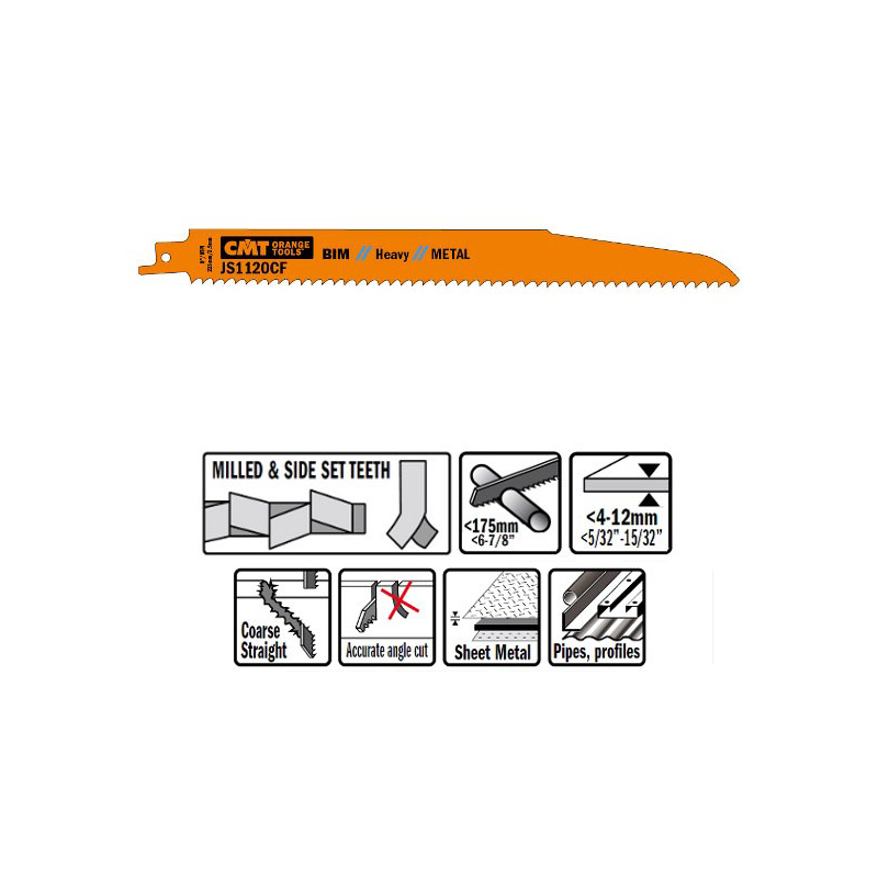 Пилки сабельные (BIM) 20 штук  для  металла 225x2,9x9TPI CMT JS1120CF-20