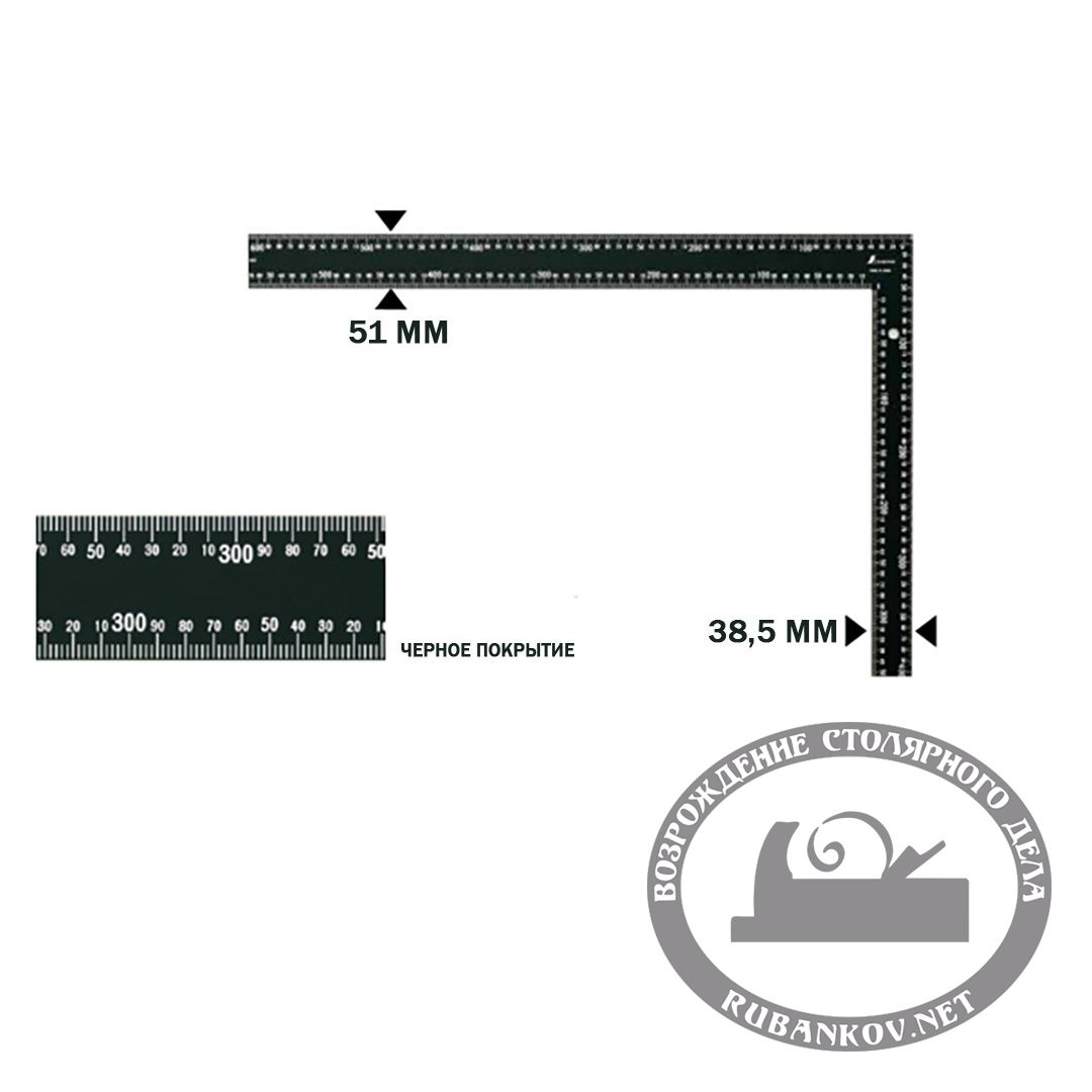 Угольник плоский Shinwa, 600*400мм, отсчёт нижней шкалы - от внутреннего угла, чёрный