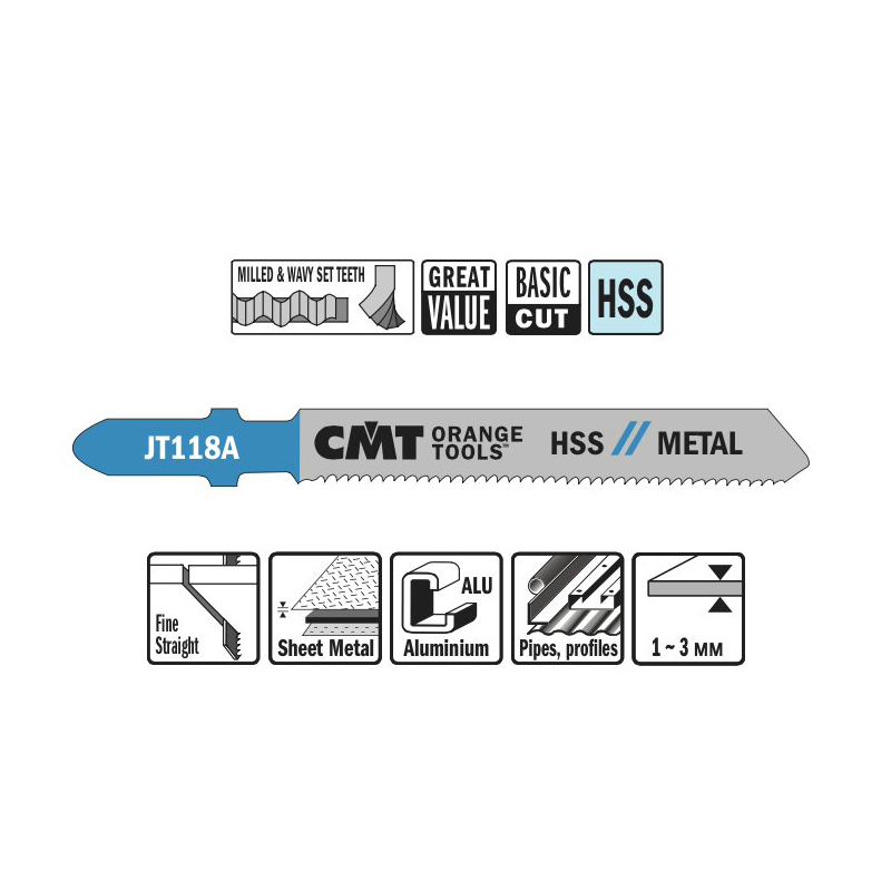 Пилки лобзиковые (металл/чистовой рез) комплект из 5шт. CMT JT118A-5