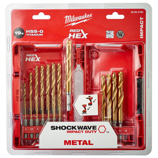 Набор сверл по металлу MILWAUKEE SHOCKWAVE HSS-G TIN RED HEX - 19 шт Набор сверл по металлу MILWAUKEE SHOCKWAVE HSS-G TIN RED HEX - 19 шт